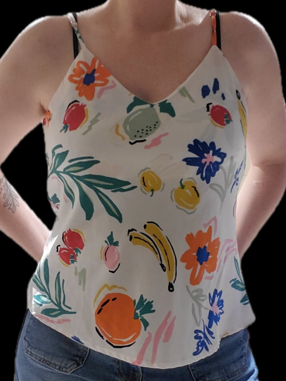 Timing White Fruit & Floral Print Tank Top – Women's Large